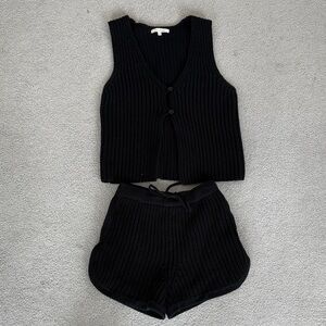 Black Knit Two-Piece Tank & Shorts Set